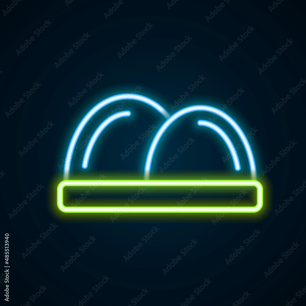 Glowing neon line Sushi icon isolated on black background. Traditional Japanese food. Colorful outline concept. Vector Glowing neon line Sushi icon isolated on black background. Traditional Japanese food. Colorful outline concept. Vector