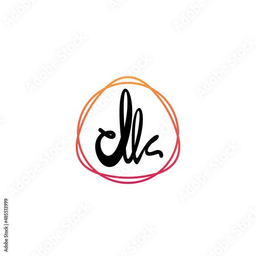 letter d and k, kd, dk logo with spectrum frame, lowercase monogram line art design template