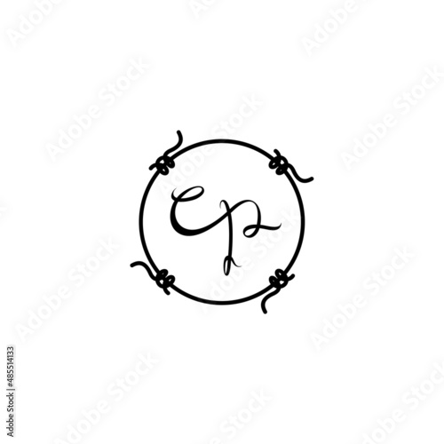 letter C and P, CP, PC logo, handwriting monogram line art design template