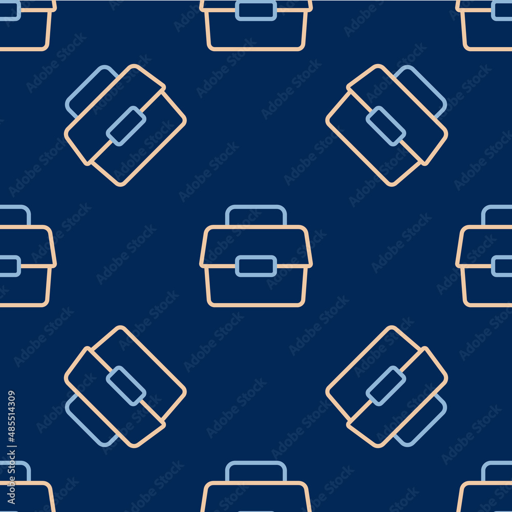 Line Case or box container for wobbler and gear fishing equipment icon isolated seamless pattern on blue background. Fishing tackle. Vector Line Case or box container for wobbler and gear fishing equipment icon isolated seamless pattern on blue background. Fishing tackle. Vector