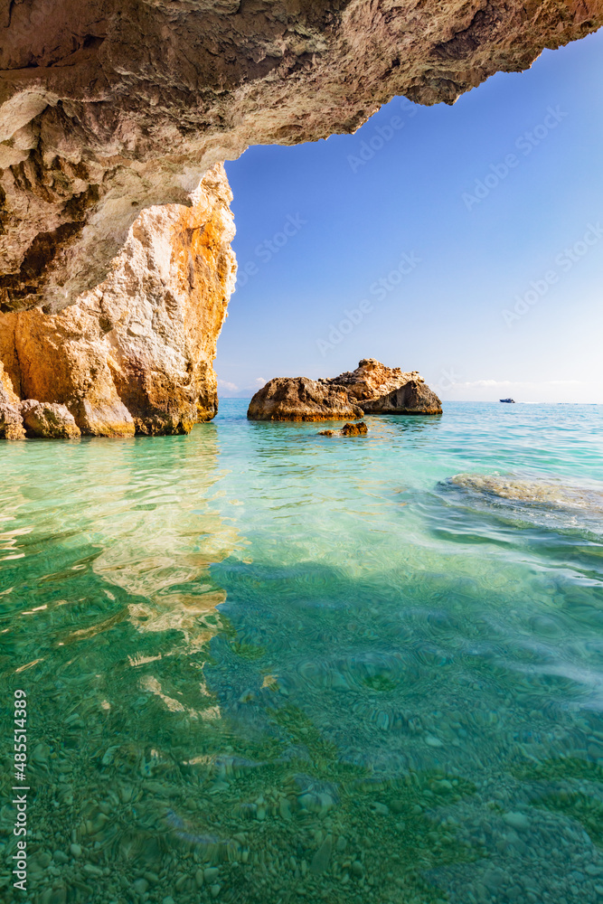 Sea cave in Zakynthos, Greece. Ionian sea. Xigia beach