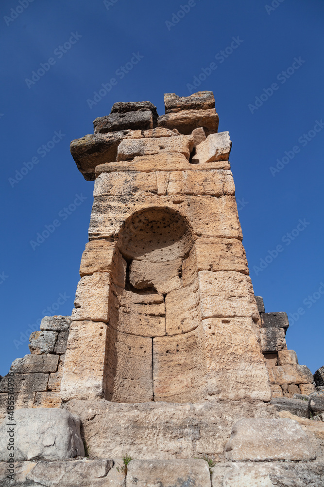 Pamukkale, Denizli, Turkey: April 03 2016: Niche in the nymphaeum of the ancient city of Hierapolis