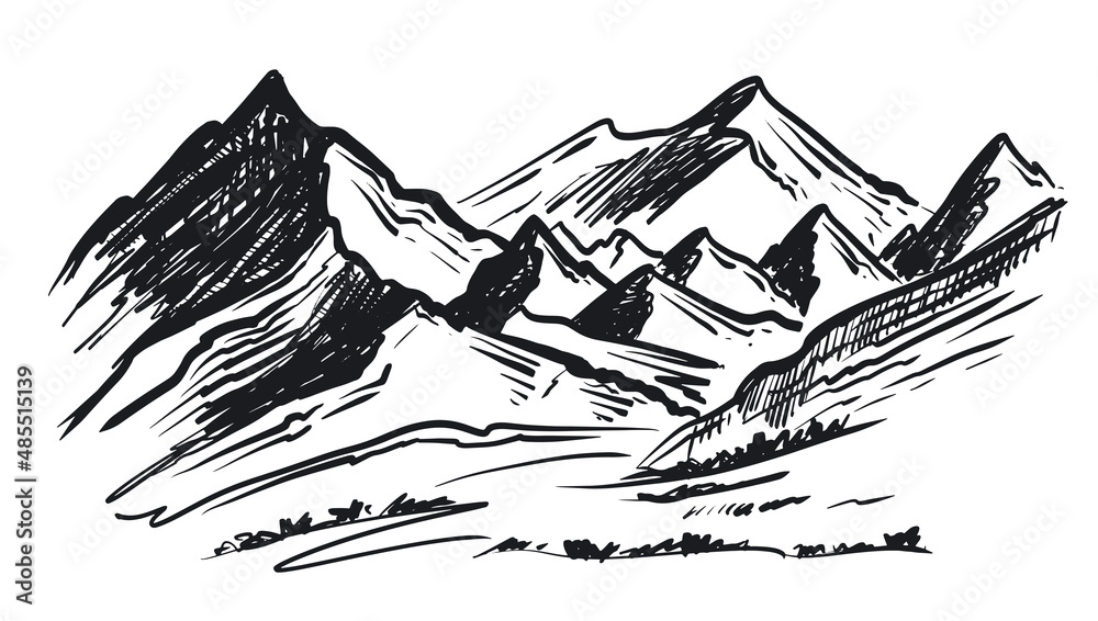 Fototapeta premium Landscape mountains. Hand drawn illustration. 