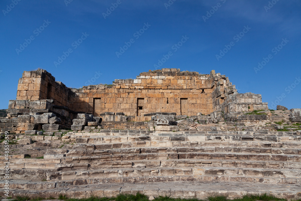 Pamukkale, Denizli, Turkey: April 03 2016: Nymphaeum of Hierapolis