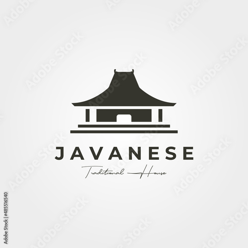 javanese traditional house logo vintage vector symbol illustration design, joglo house traditional logo design photo