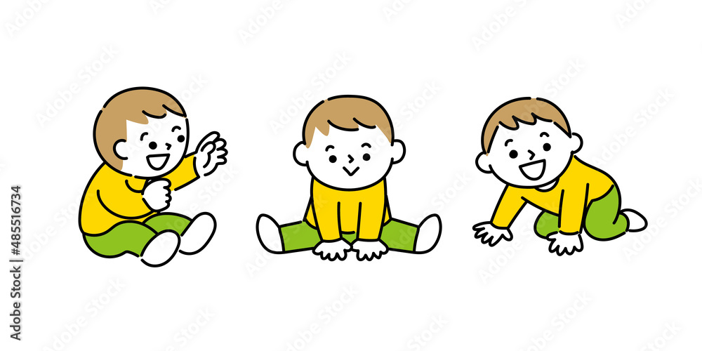 Naklejka premium 座ったりハイハイしながら笑う赤ちゃん