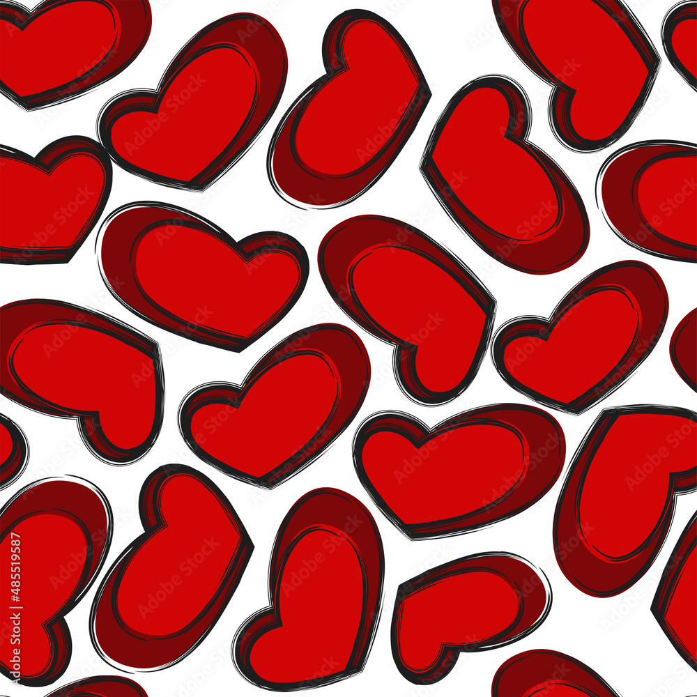 Vector illustration. Hand drawn seamless pattern of hearts. Background in doodle style, ink. Valentine's Day, Mother's Day, greeting card, wallpaper or gift wrapping design.