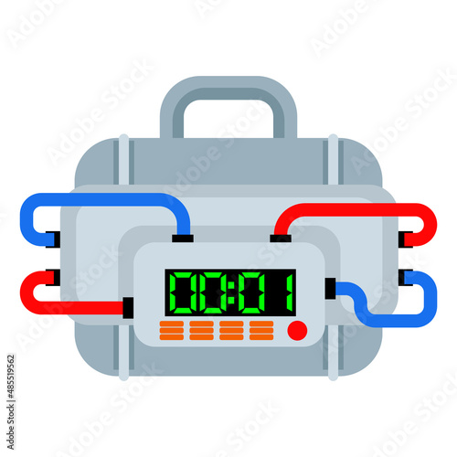 Armed terrorist suitcase bomb explosion threat flat isolated design vector illustration
