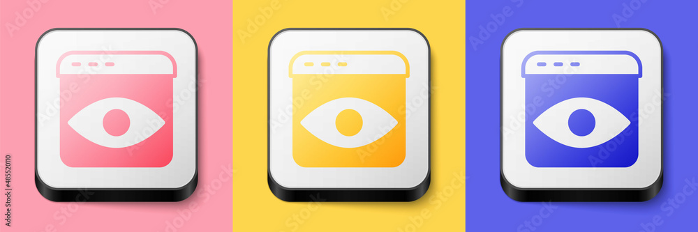 Isometric Personal information collection icon isolated on pink, yellow and blue background. Collection of personal data. Square button. Vector Isometric Personal information collection icon isolated on pink, yellow and blue background. Collection of personal data. Square button. Vector