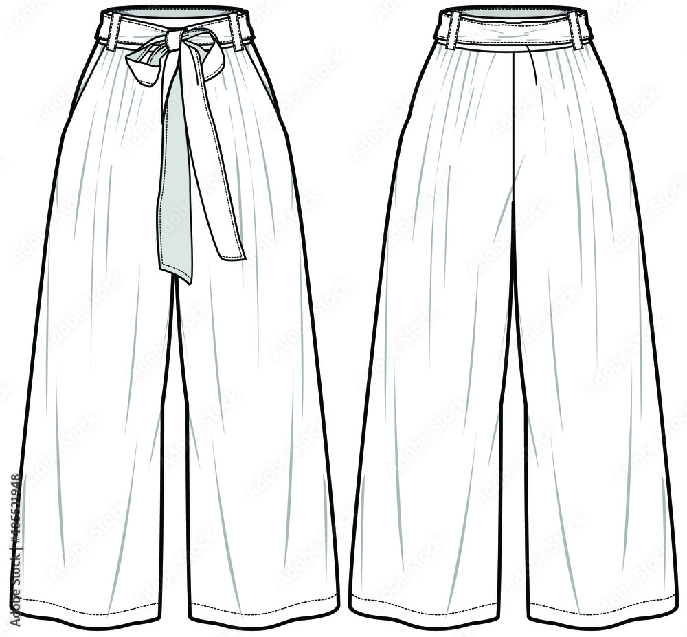 Cargo High Waisted Trousers Fashion Flat Sketch, Fashion Template, Technical  Drawing, Vector CAD - Etsy