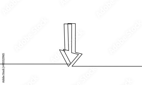 Continuous line drawing of arrow go down, decrease in income business, object one line, vector illustration