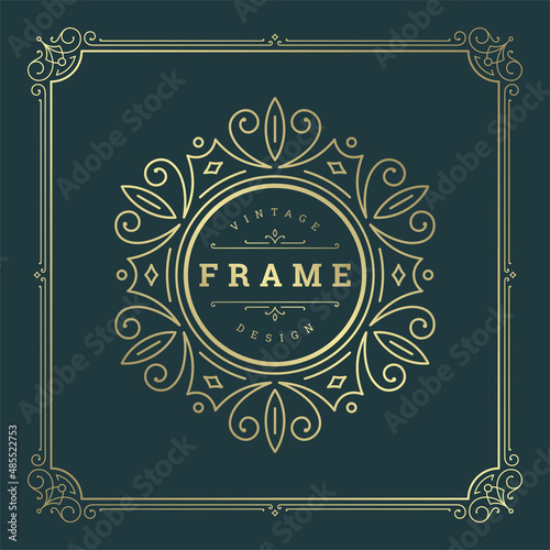 Vintage flourishes ornament swirls lines frame template vector illustration victorian ornate border for greeting cards