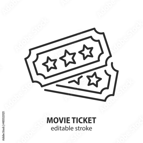 Movie ticket line icon. Vector symbol of admission, pass, permission. Editable stroke.