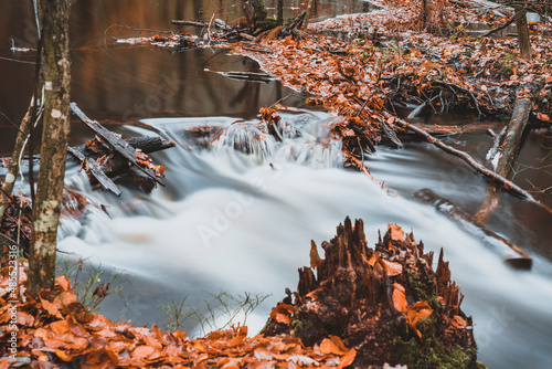 long exposure, small waterfall in forest