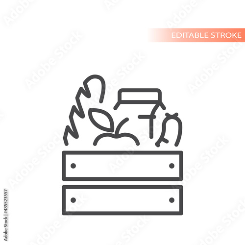 Food crate line vector icon. Farm food basket outlined symbol.