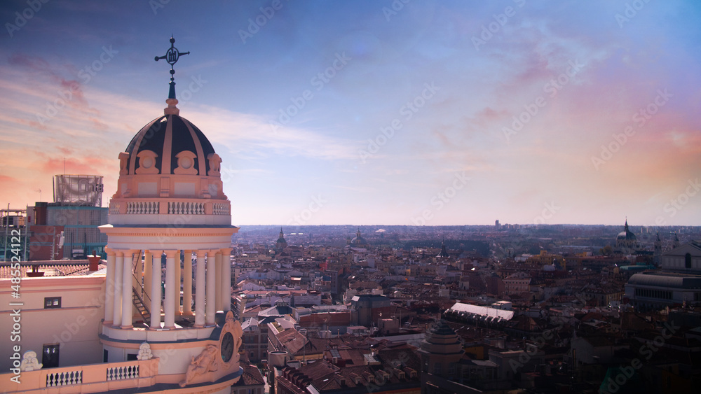 Obraz premium View of the city of Madrid as seen from above with its rooftops and Cathedrals