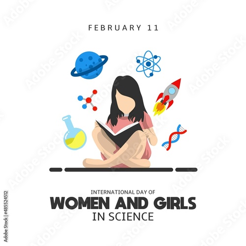 International day of women and girls in Science theme vector illustration. Suitable for Poster, Banners, campaign and greeting card. 
