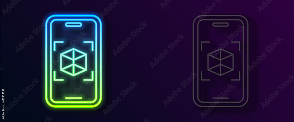 Glowing neon line 3d modeling icon isolated on black background. Augmented reality or virtual reality. Vector Glowing neon line 3d modeling icon isolated on black background. Augmented reality or virtual reality. Vector