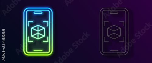 Glowing neon line 3d modeling icon isolated on black background. Augmented reality or virtual reality. Vector