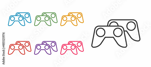 Set line Game controller or joystick for game console icon isolated on white background. Set icons colorful. Vector