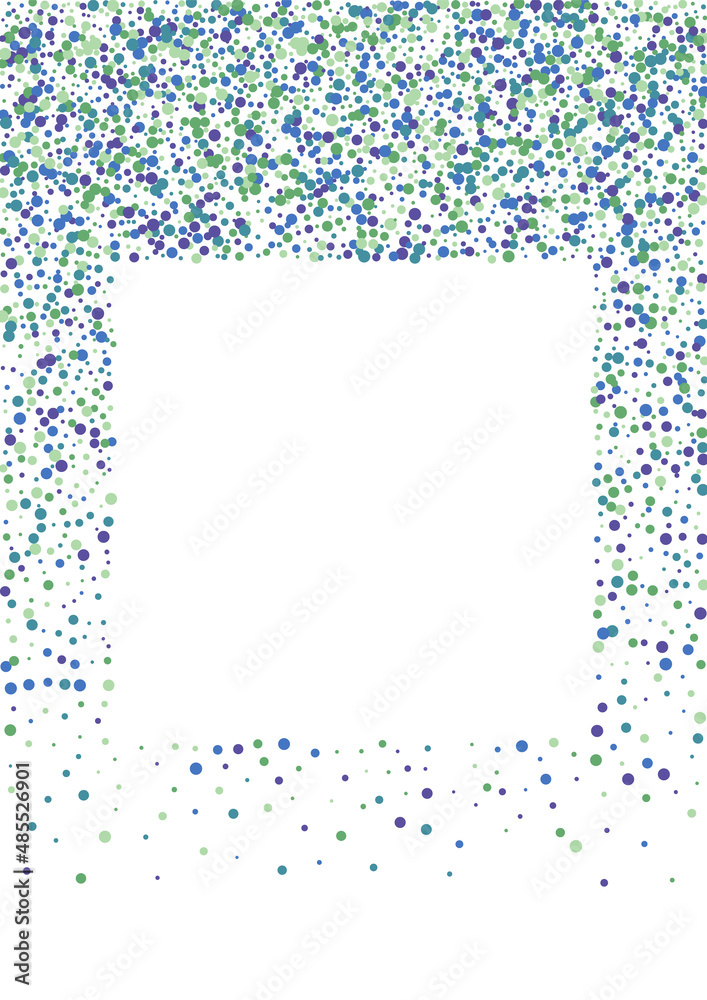 Blue Sparkle Confetti Illustration. Purple Dot View. Ball Color Background. Green Fall Circle.