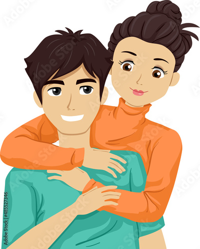 Teen Girl Couple Back Hug I...