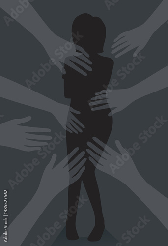 Girl Silhouette Sexual Abuse Hands Illustration