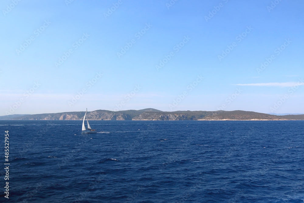 Sailing boat and beautiful Adriatic sea landscape in Croatia.