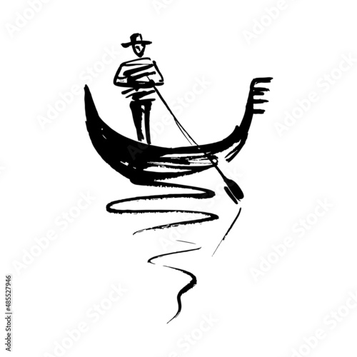 Illustration of a gondolier on a gondola.