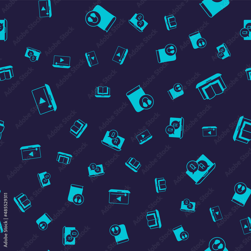 Fototapeta premium Set Online play video, class, Audio book and Question and Answer on seamless pattern. Vector