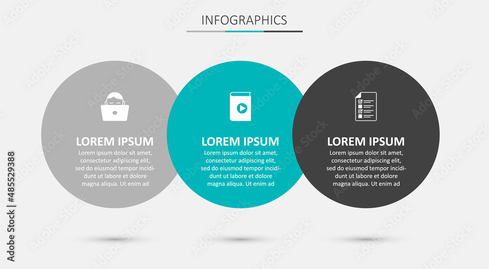 Fototapeta premium Set Audio book, Student working at laptop and Online quiz, test, survey. Business infographic template. Vector