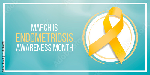 Endometriosis awareness month concept. Banner with yellow ribbon awareness and text. Vector illustration