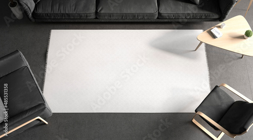 Φωτογραφία Blank white rectangular interior carpet in room mockup, top view