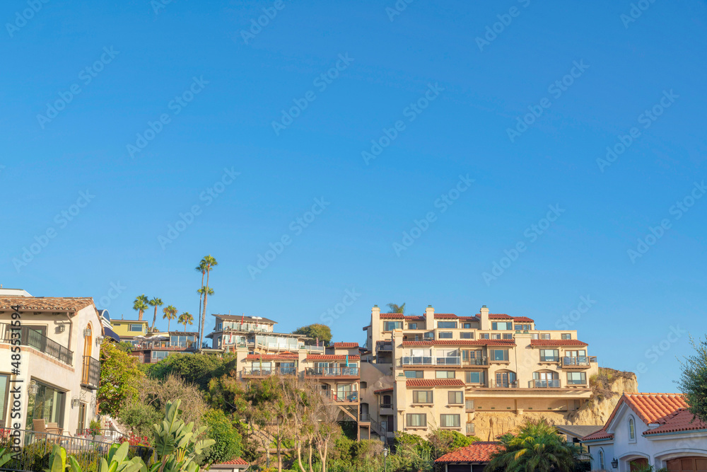 Residential buildings with balconies on top of a mountain at San Clemente, California