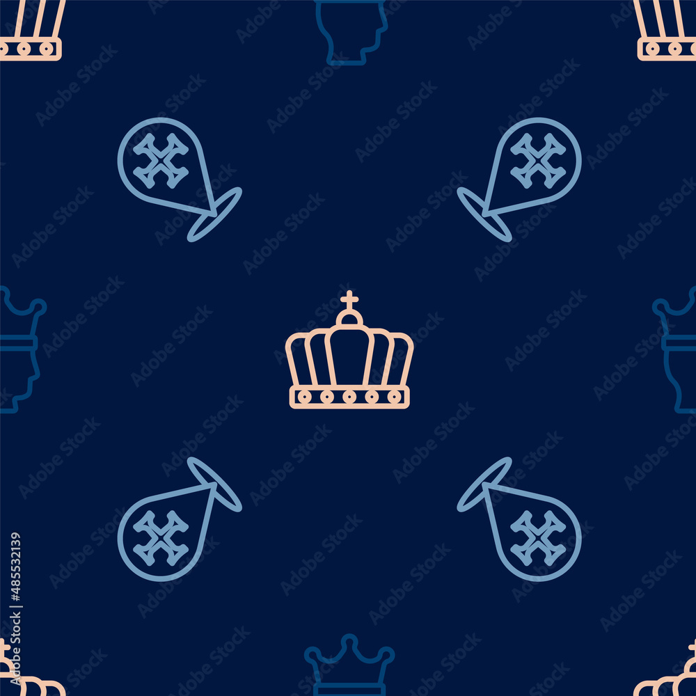 Set line King crown, Crusade and on seamless pattern. Vector Set line King crown, Crusade and on seamless pattern. Vector