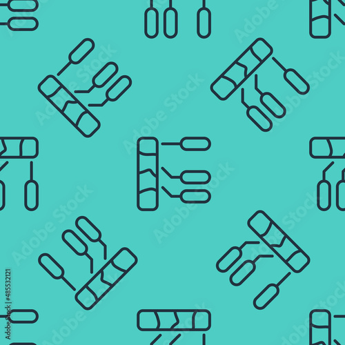 Black line Agricultural soil test and results icon isolated seamless pattern on green background. Digital soil analysis. Vector
