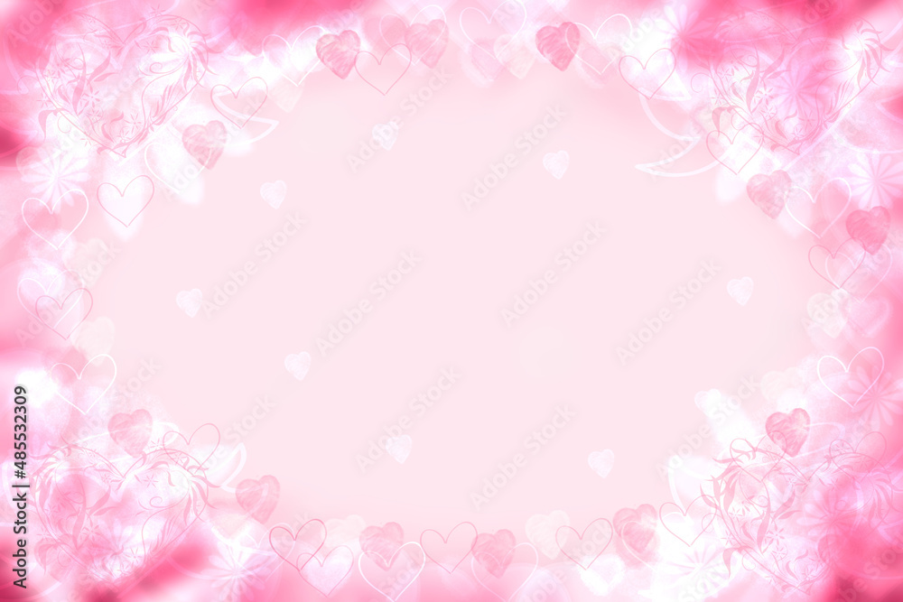 Valentines day card template. Abstract festive blur bright pink pastel background with a frame and hearts bokeh made for valentine or wedding card. Space for design. Card concept. Valentines day card template. Abstract festive blur bright pink pastel background with a frame and hearts bokeh made for valentine or wedding card. Space for design. Card concept.