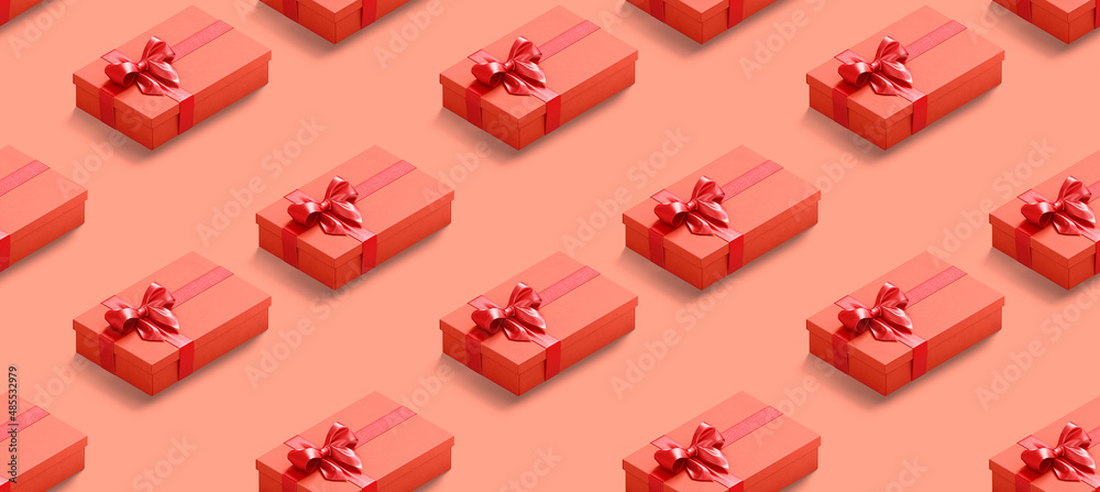 Naklejka premium Red rectangular christmas gift box pattern seamless mockup