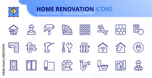 Simple set of outline icons about home renovation