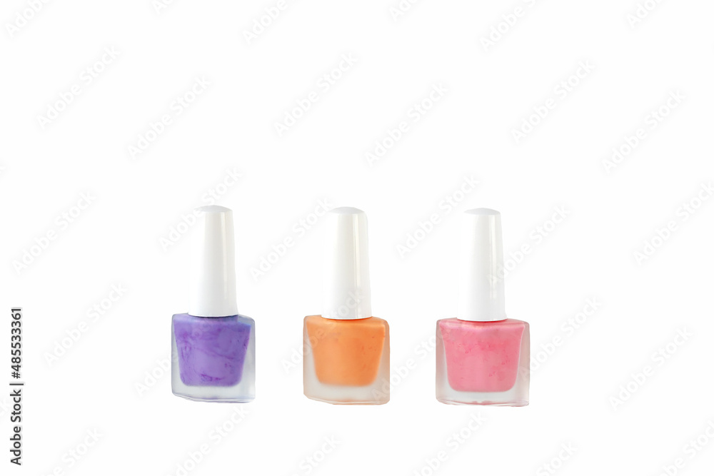Nail Polish bottles on isolated background, Colored nail varnish. Nail Polish bottles on isolated background, Colored nail varnish.