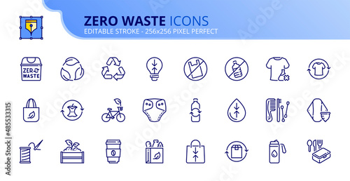 Simple set of outline icons about zero waste. Ecology concept.