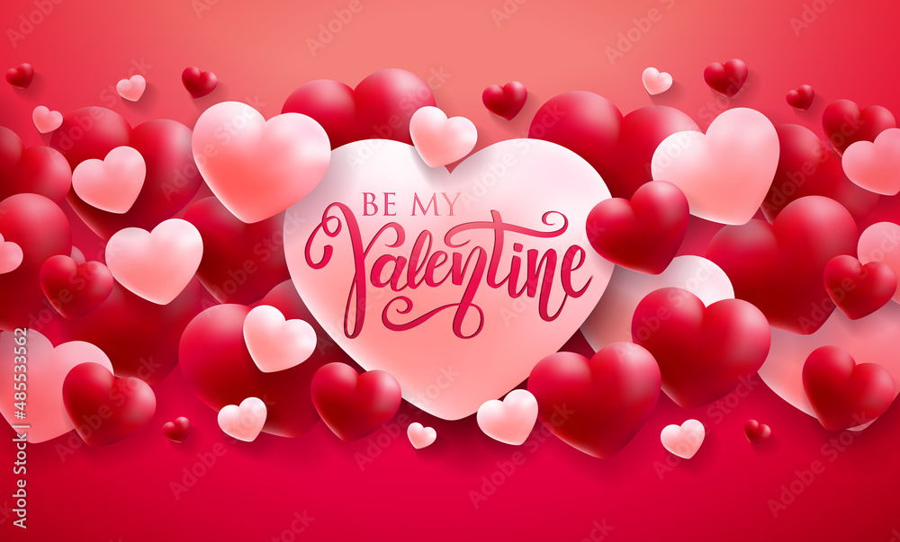Be My Valentine. Happy Valentines Day Design with Red and White Heart and Typography Letter on Red Background. Vector Wedding and Romantic Valentine Theme Illustration for Flyer, Greeting Card, Banner