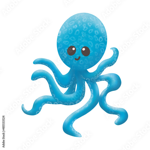 Octopus. Graphic clipart. Sea animal with character  with a smile. Wild sea nature. Drawing for children  cute baby blue octopus illustration.