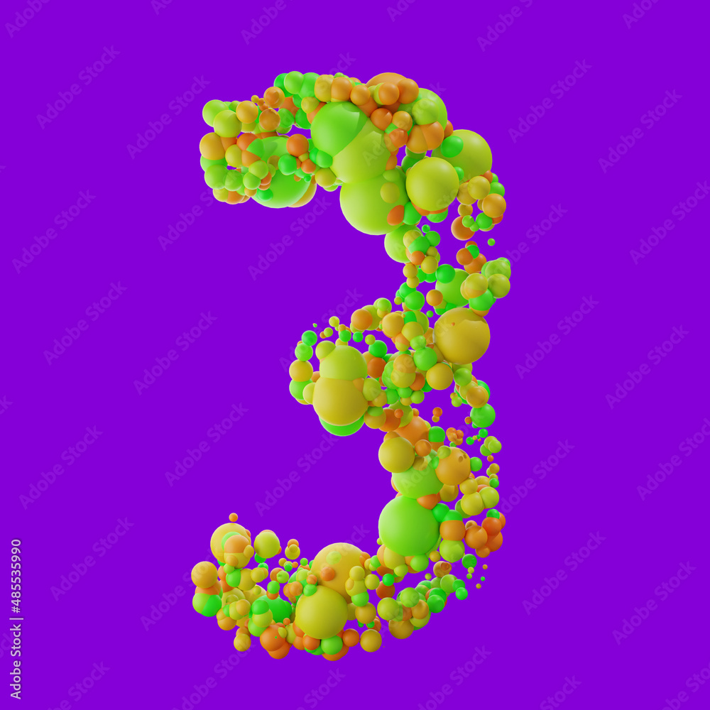 3d illustration of number with green and orange bubble 3d illustration of number with green and orange bubble