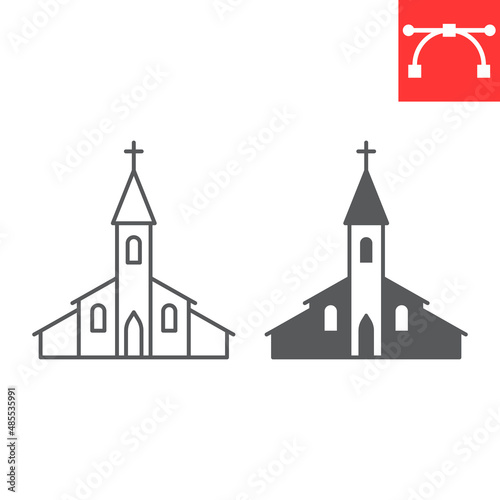 Church line and glyph icon, god and christianity, church vector icon, vector graphics, editable stroke outline sign, eps 10.