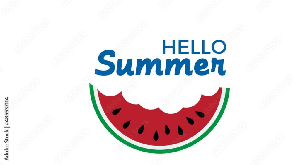 Hello summer holiday with watermelon background. Animated illustration with text