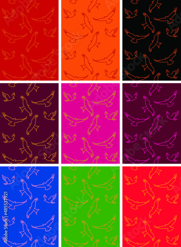Seamless birds on colorful background. Repeated pattern for fabric print and fashion design. Vector art.