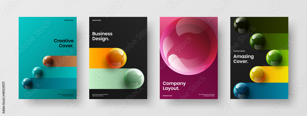 Multicolored cover A4 vector design illustration composition. Minimalistic realistic balls corporate brochure layout collection.