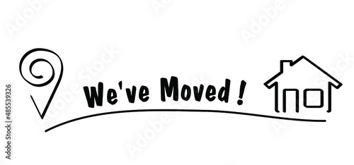 changed address. We have moved or we've moved and we have the key. Pinpoint location symbol. Vector pointer icon or logo.  Moving office or new home.