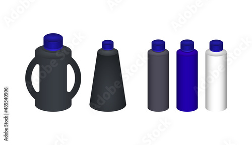 Household chemicals bottles pack cleaning housework liquid domestic fluid cleaner template vector illustration.